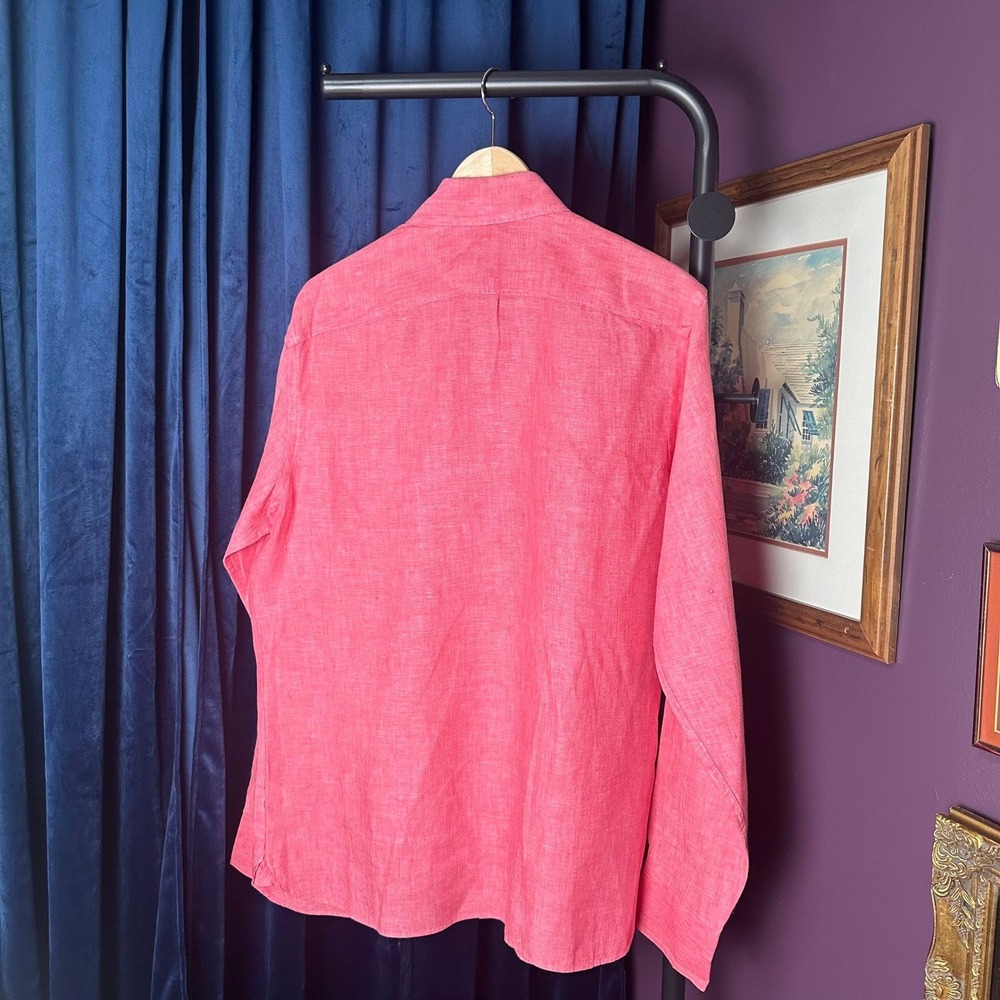 Murano Baird McNutt 100% Linen Coral Pink Long Sleeve Shirt Men's M - Picture 3 of 9